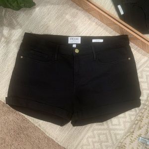 Frame Denim Le Cutoff in Noir Black Shorts
